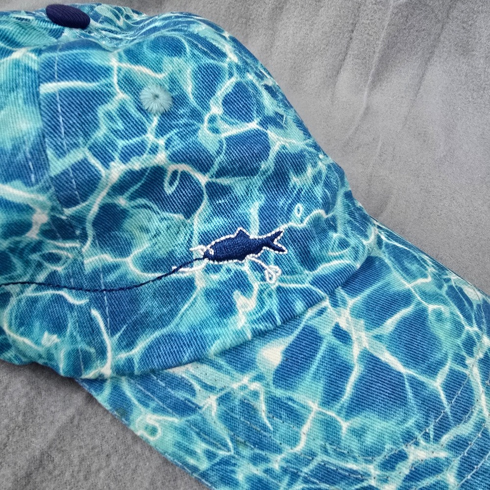 Get Reel Get Fish Blue Water Ripple Print Fish Skeleton Baseball Hat OSFM - Picture 4 of 9